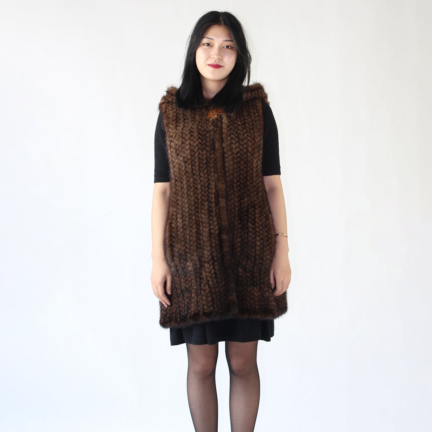 Women's knitted mink long vest