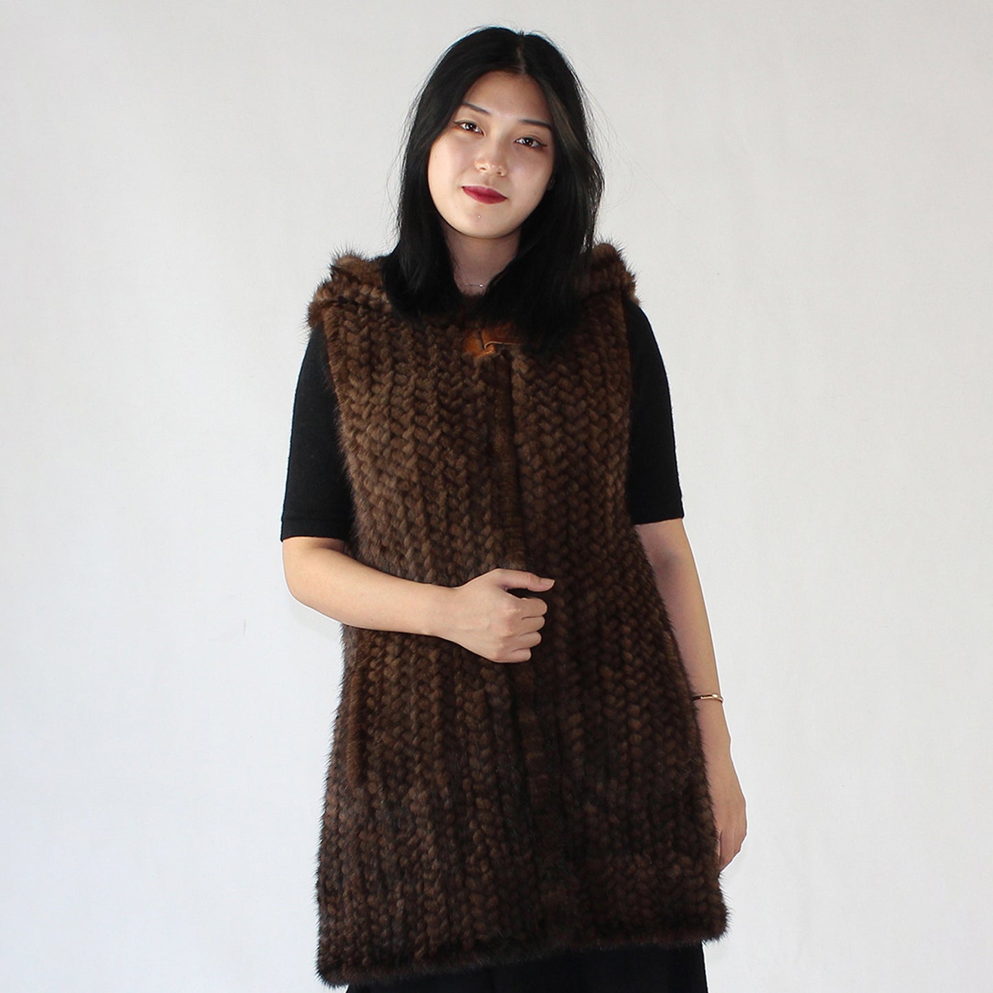 Women's knitted mink long vest