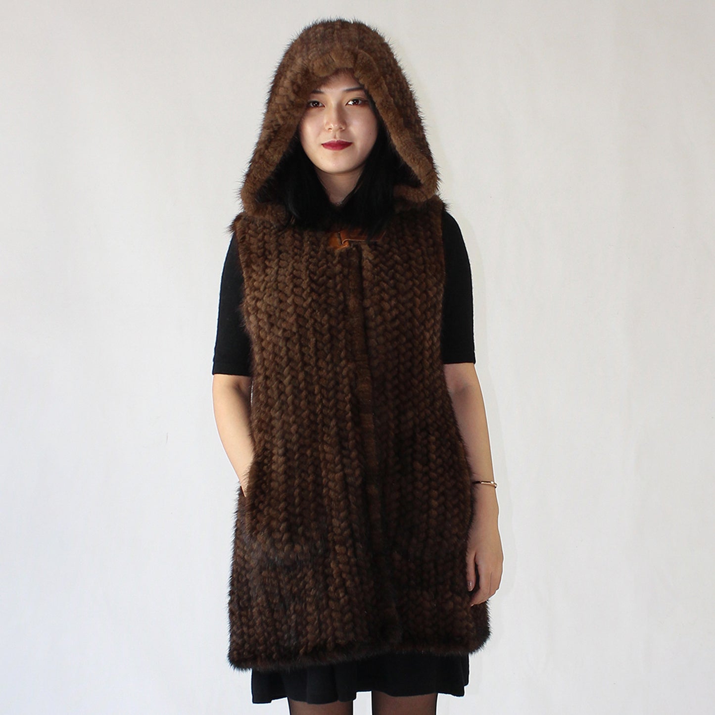 Women's knitted mink long vest