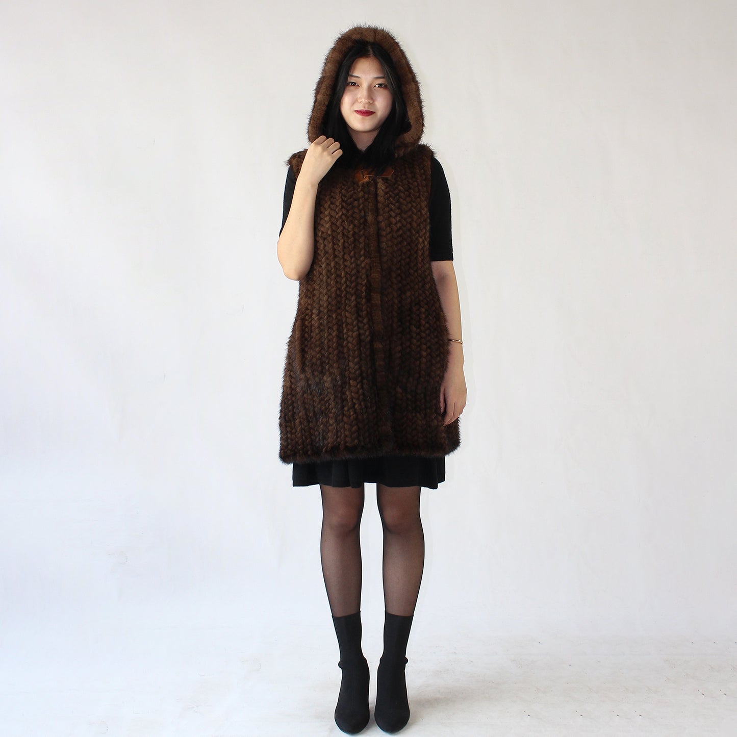 Women's knitted mink long vest