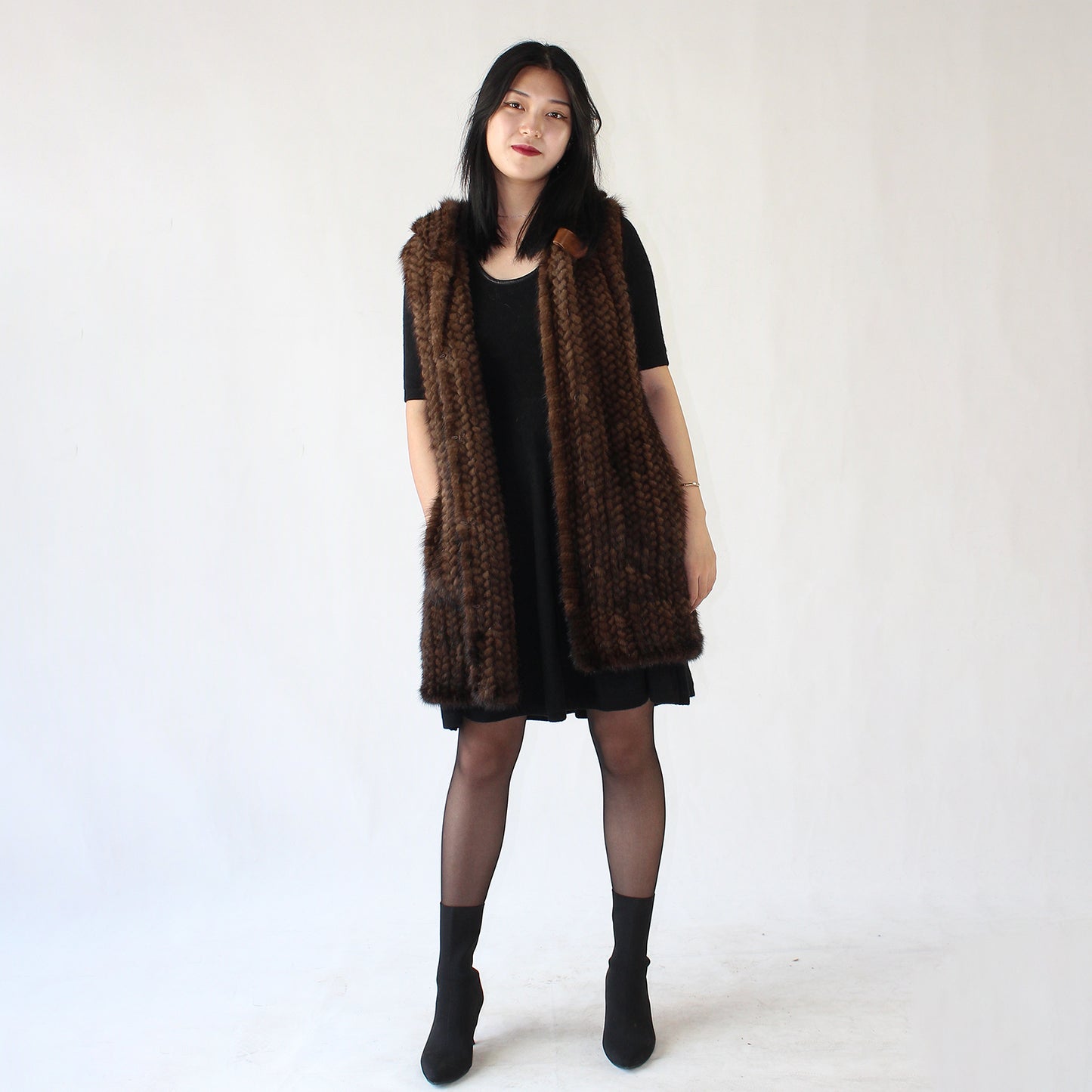 Women's knitted mink long vest