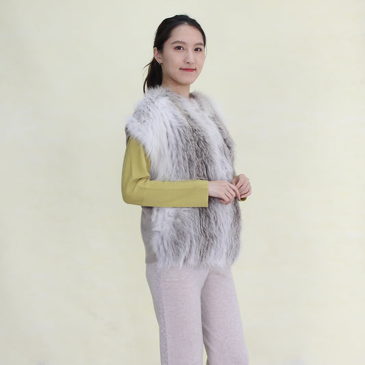 Women's cashmere vest with fox fur