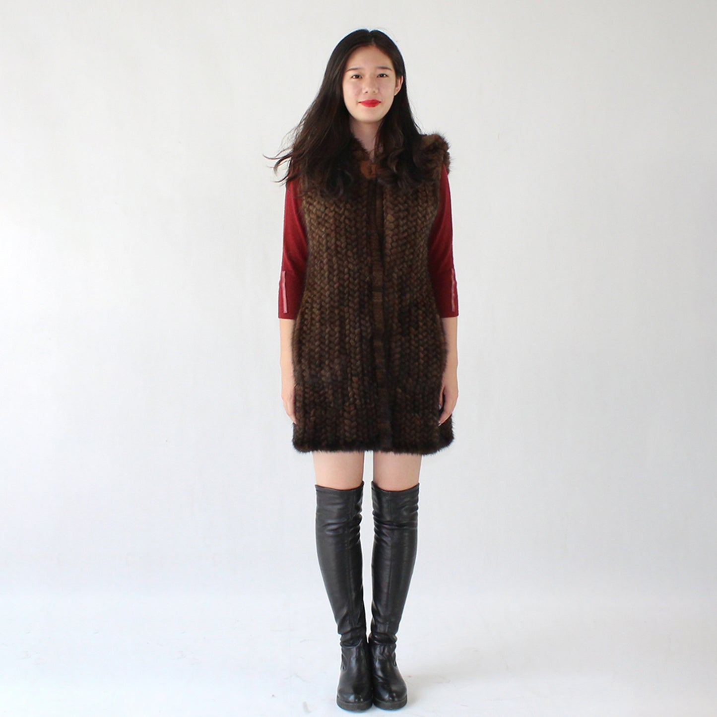 Women's knitted mink long vest