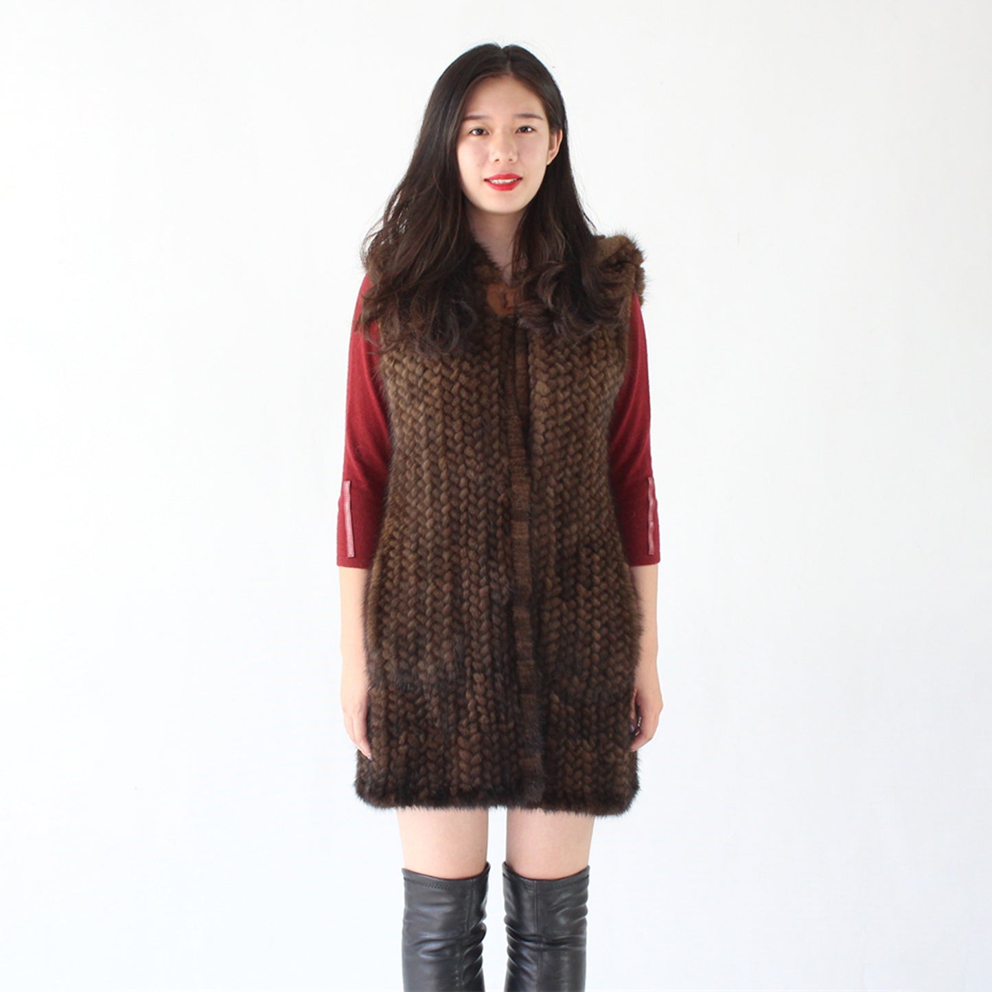 Women's knitted mink long vest