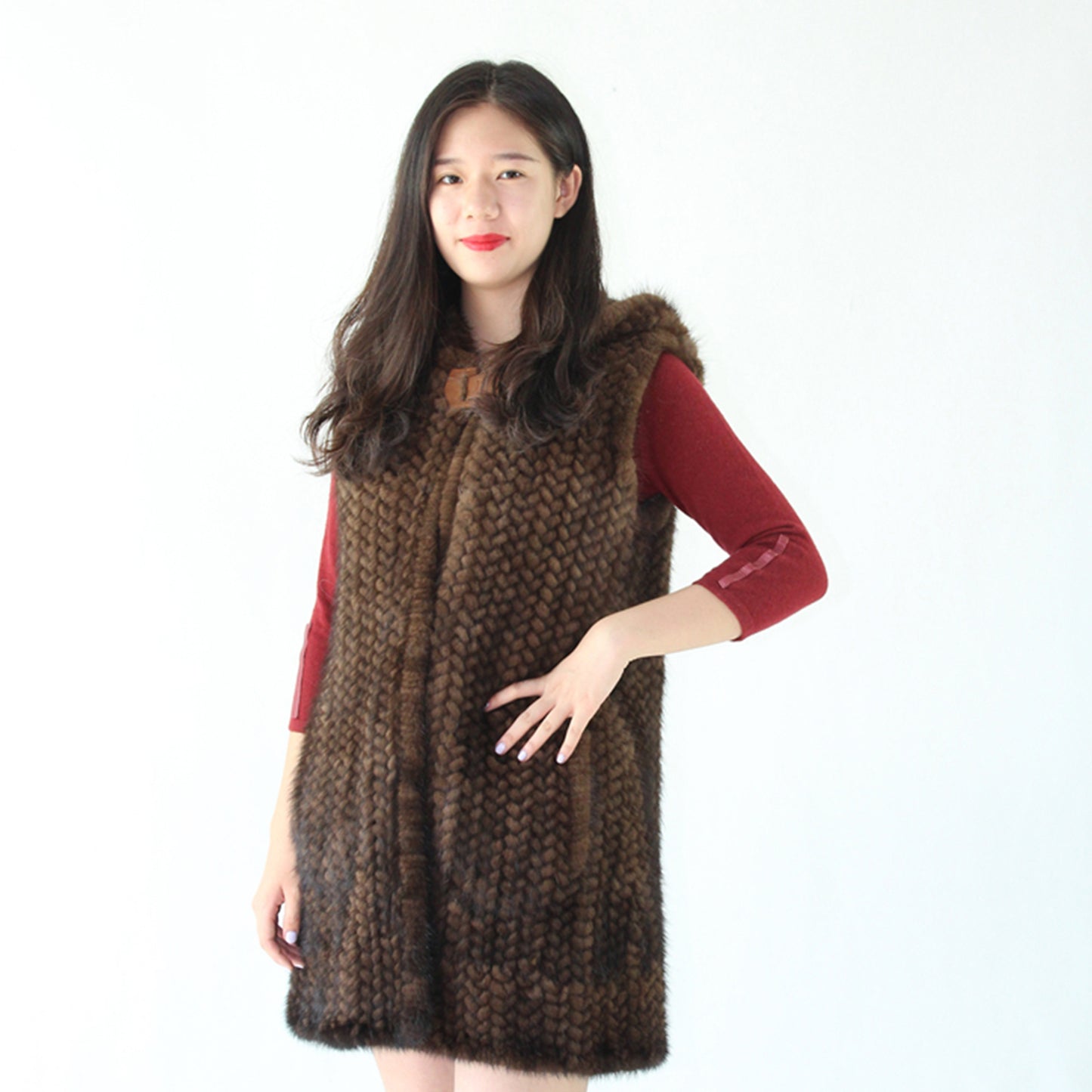 Women's knitted mink long vest