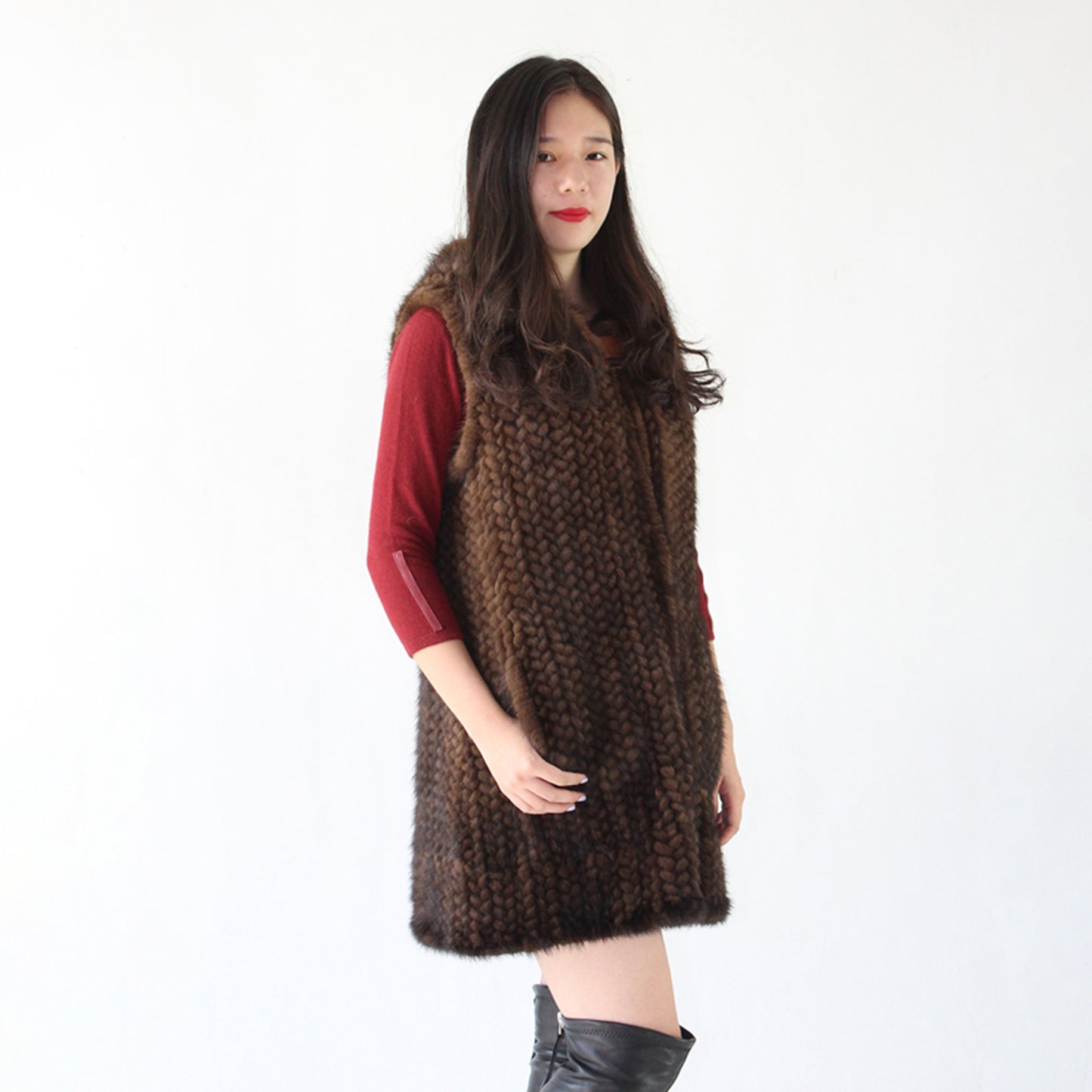 Women's knitted mink long vest