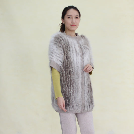 Women's cashmere cardigan with fox fur