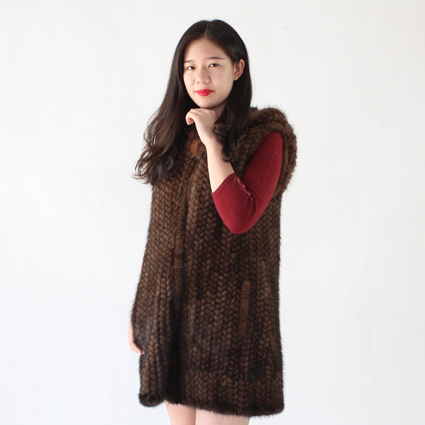 Women's knitted mink long vest