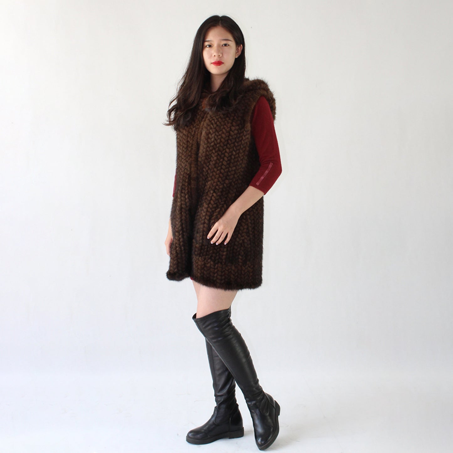 Women's knitted mink long vest