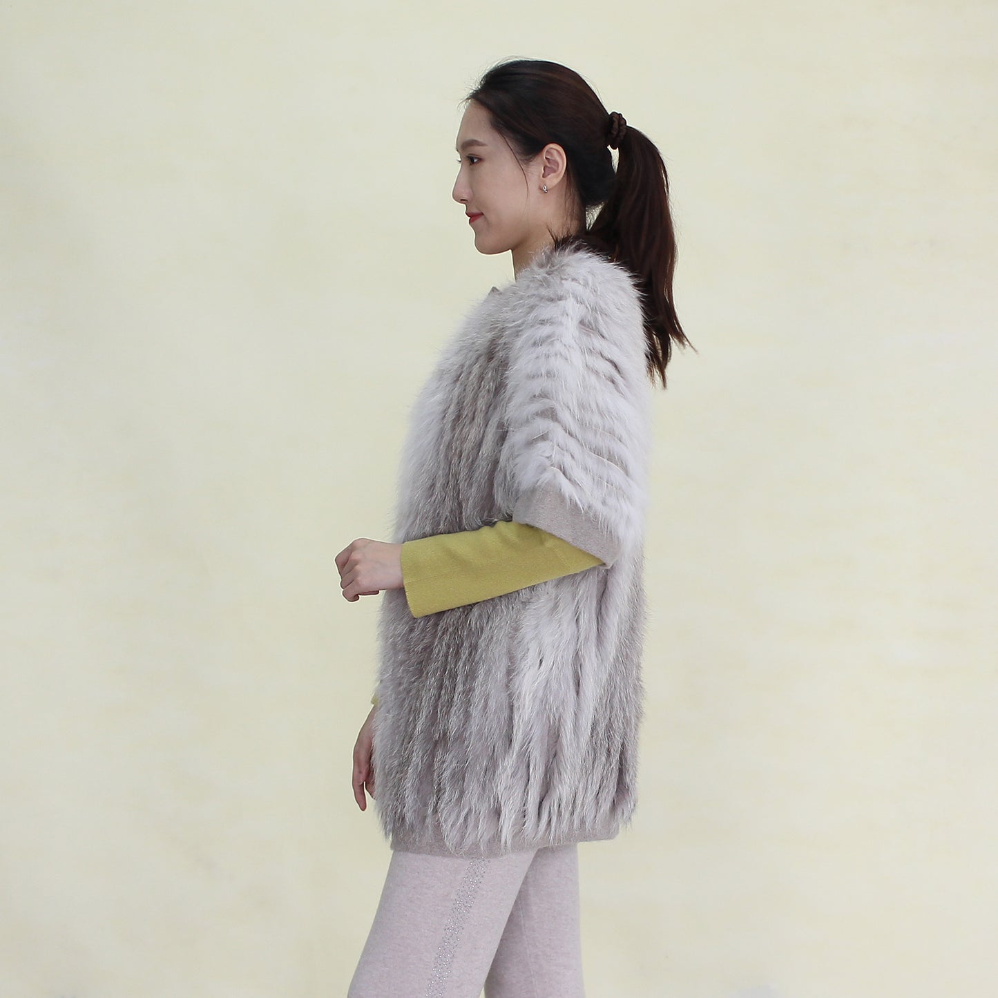 Women's cashmere cardigan with fox fur