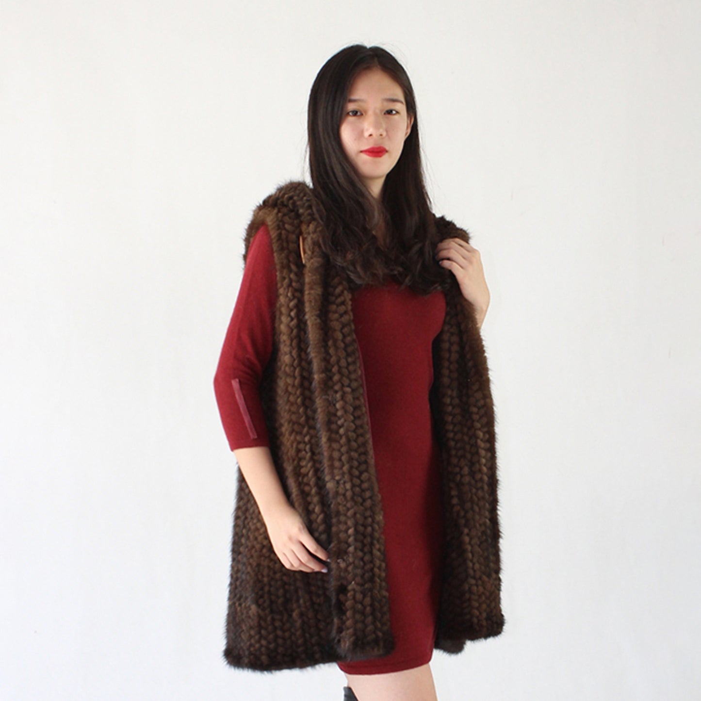 Women's knitted mink long vest