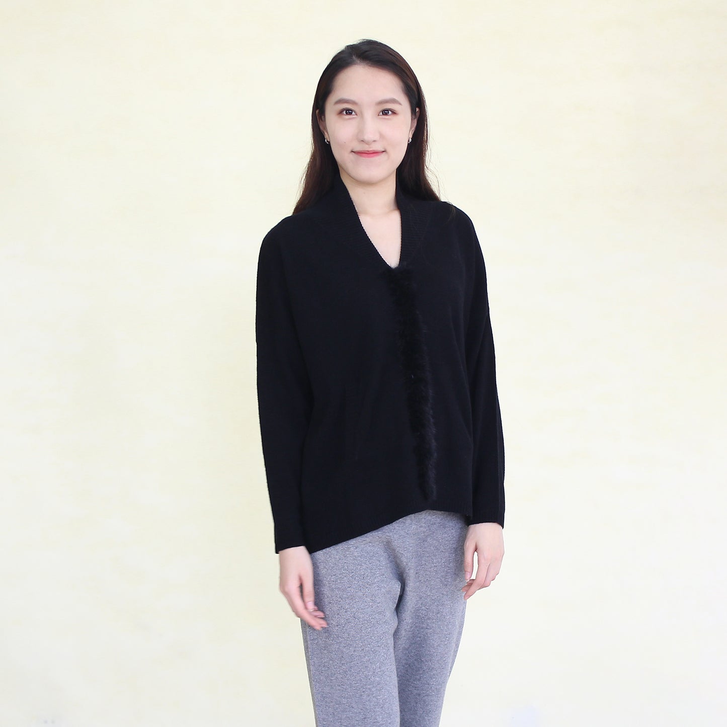 Women's cashmere pullover with mink