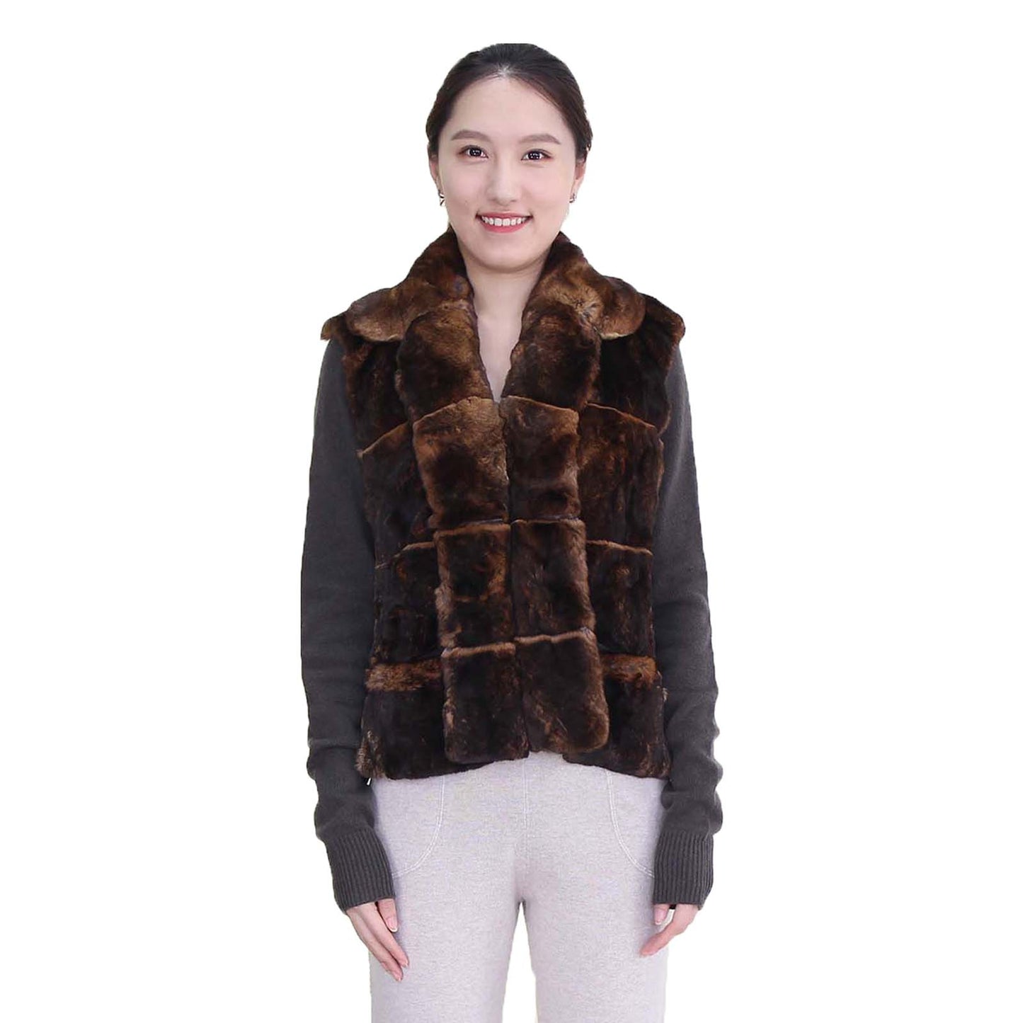 Women's cashmere cardigan with rex rabbit