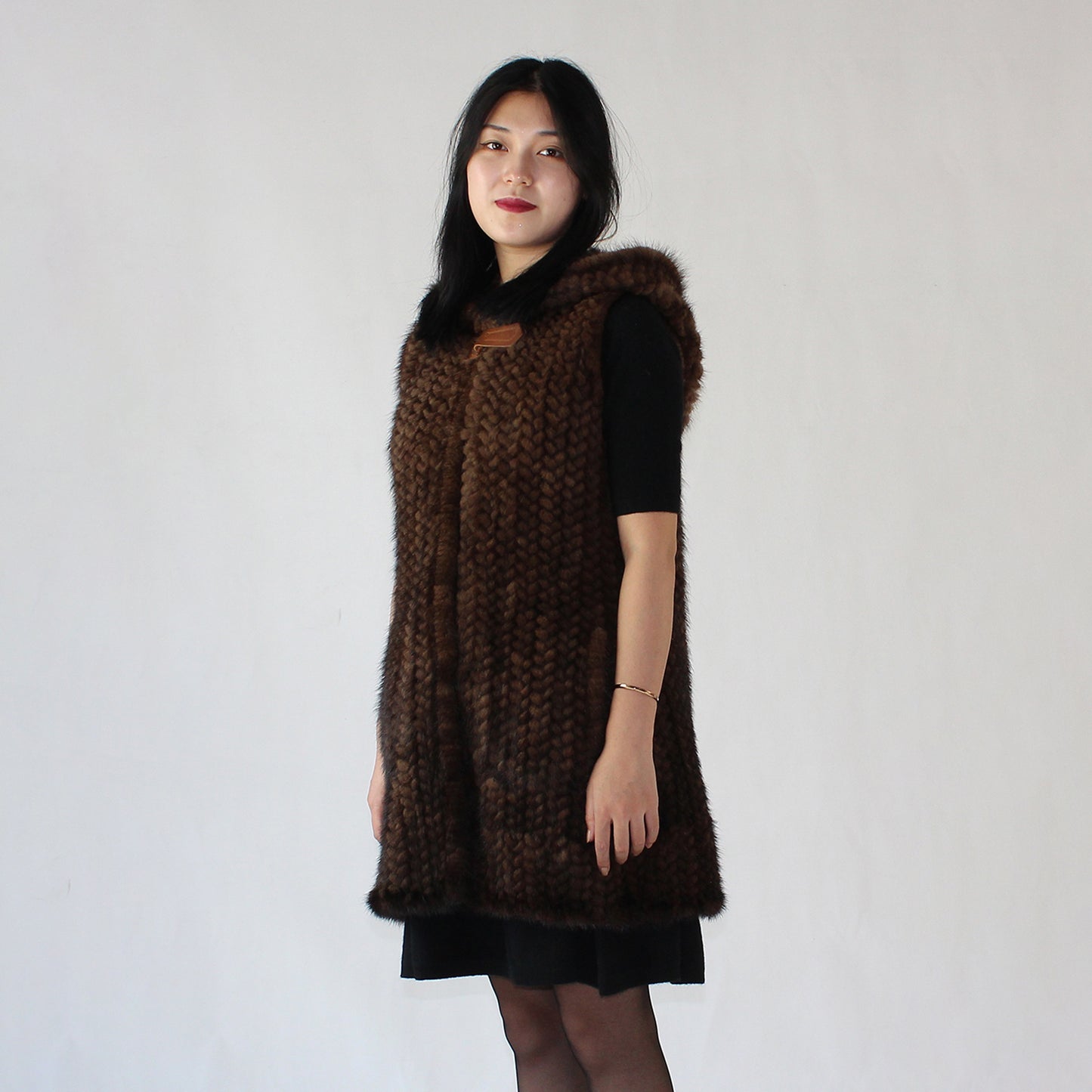 Women's knitted mink long vest