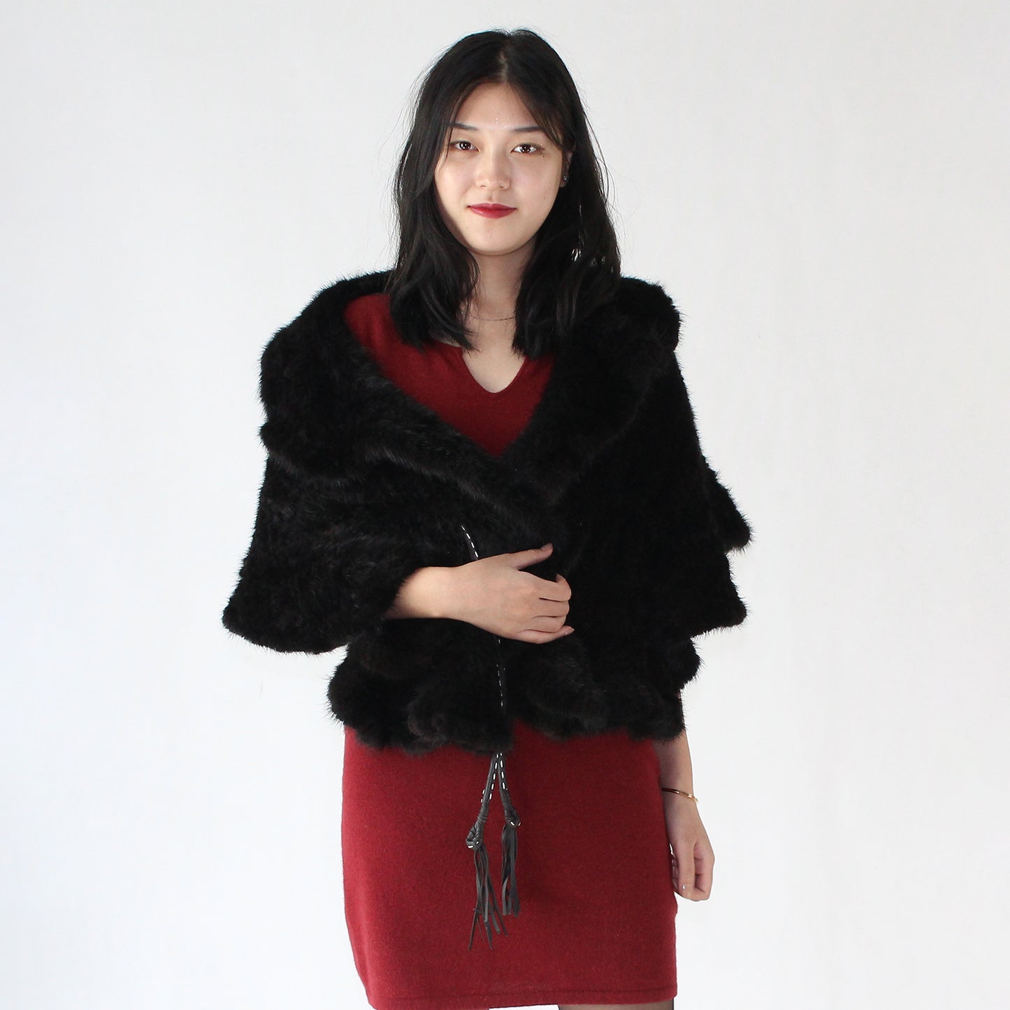 Women's knitted mink shawl