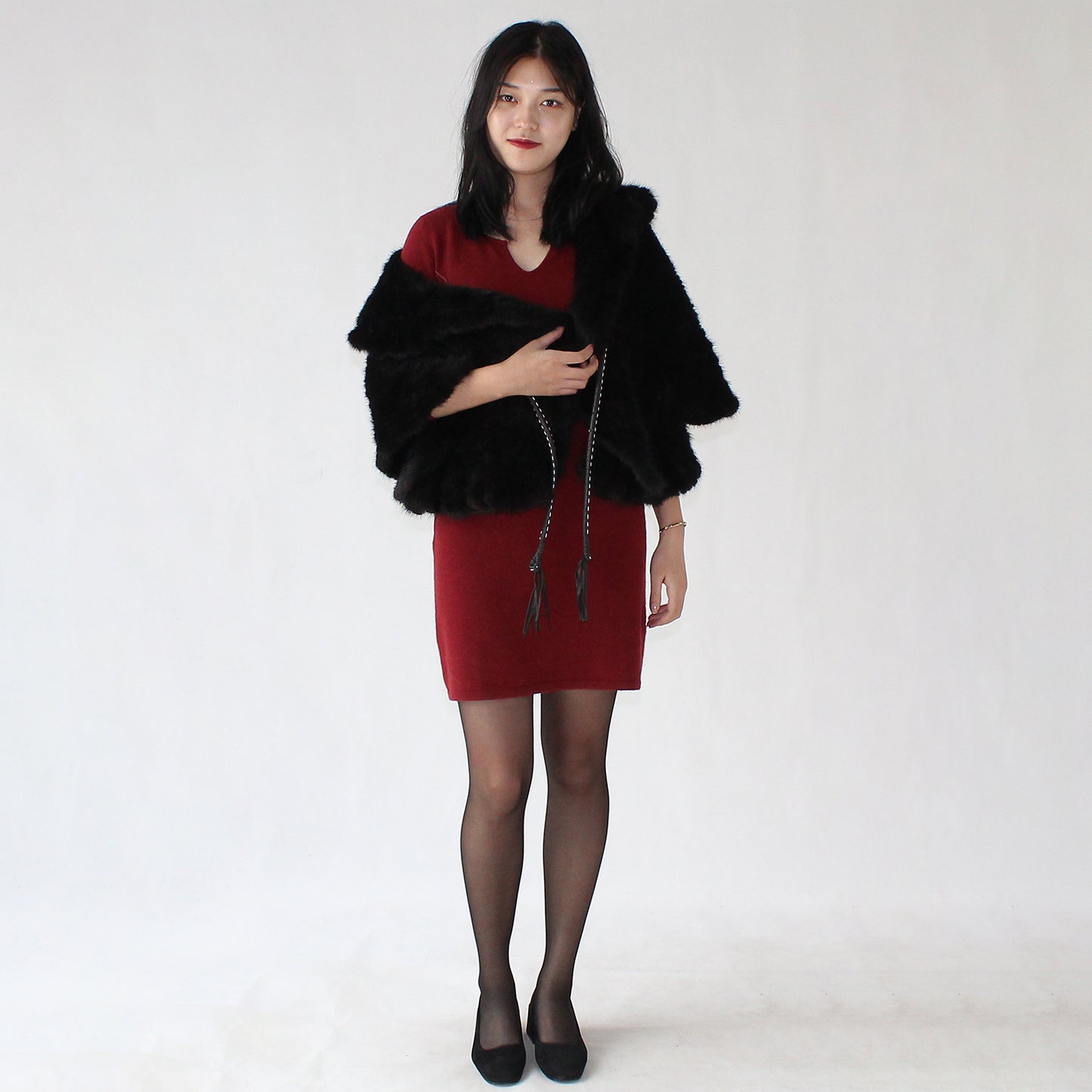 Women's knitted mink shawl