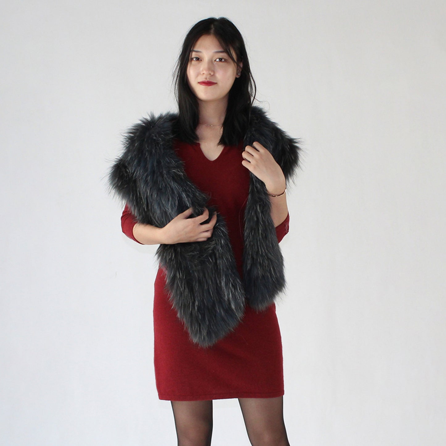 Women's knitted fox fur shawl