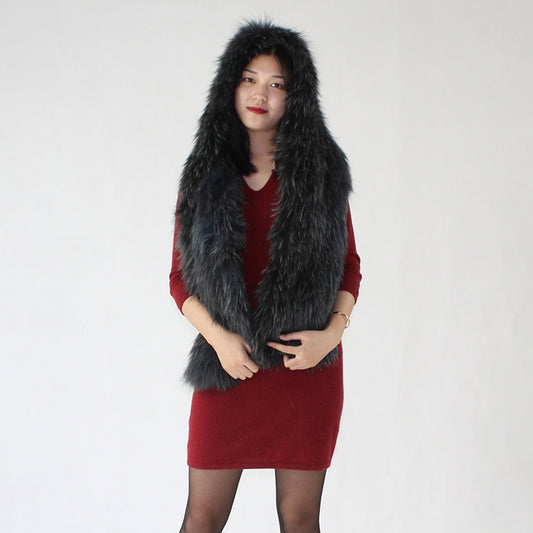 Women's knitted fox fur shawl