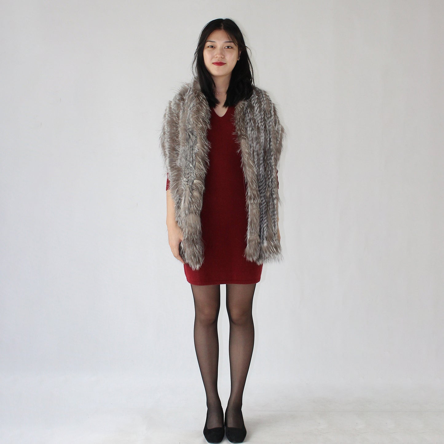 Women's fox fur and raccoon skin shawl