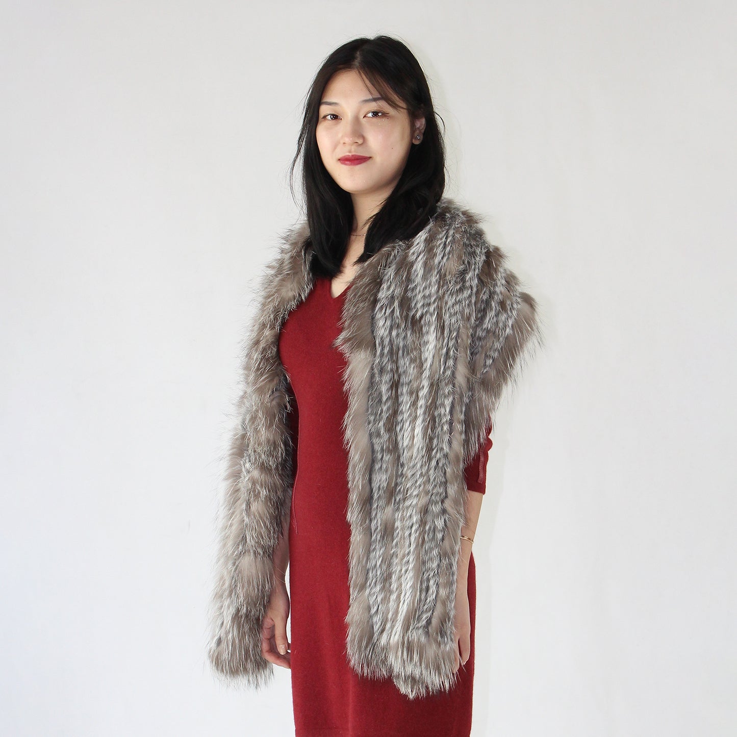 Women's fox fur and raccoon skin shawl