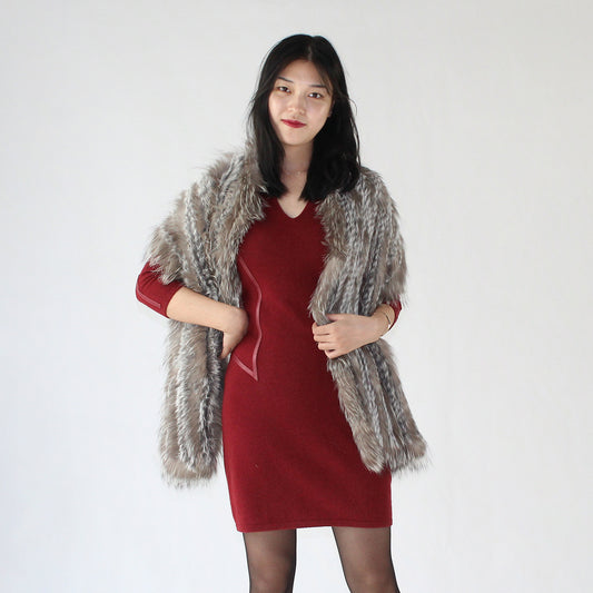 Women's fox fur and raccoon skin shawl