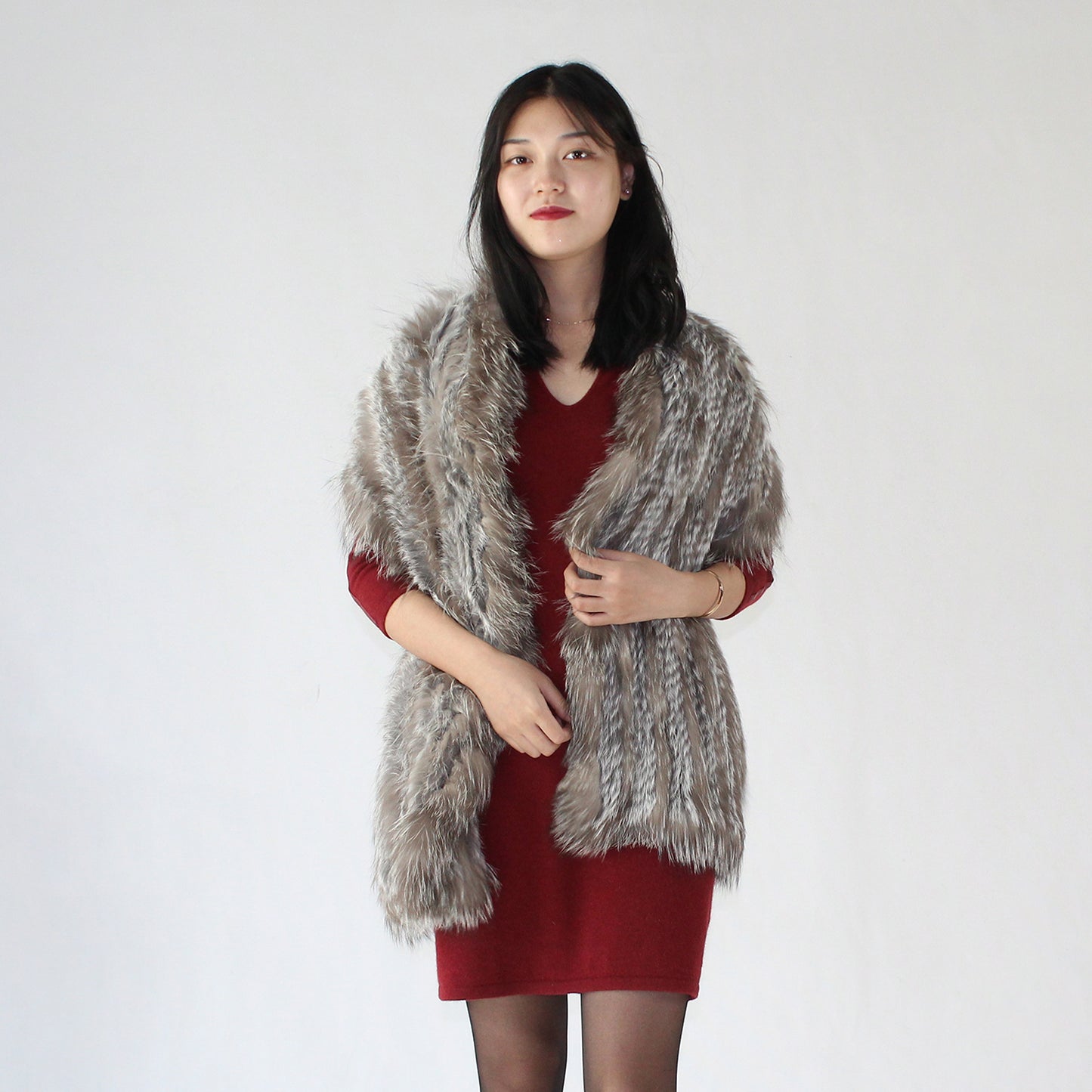 Women's fox fur and raccoon skin shawl