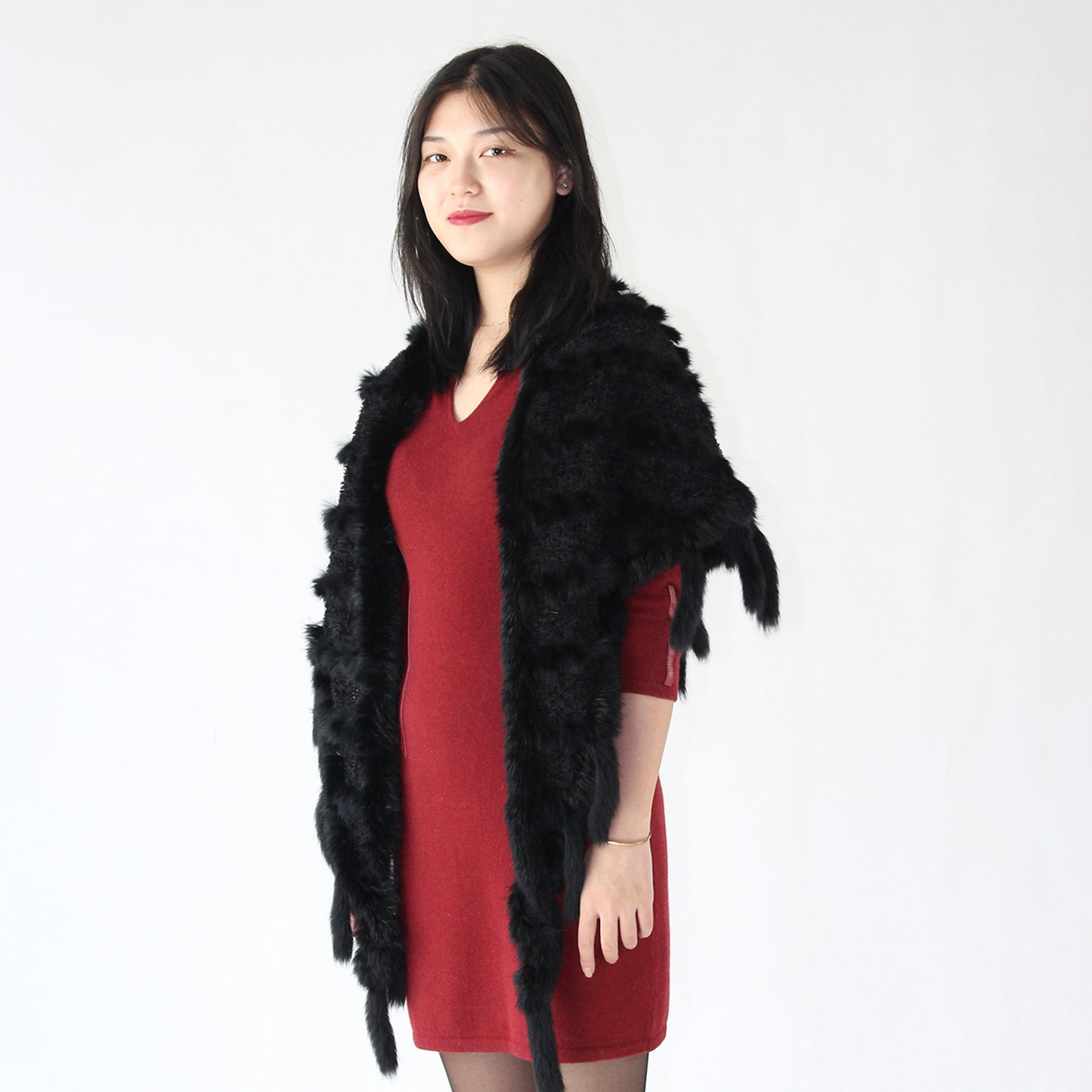 Women's knitted mink shawl