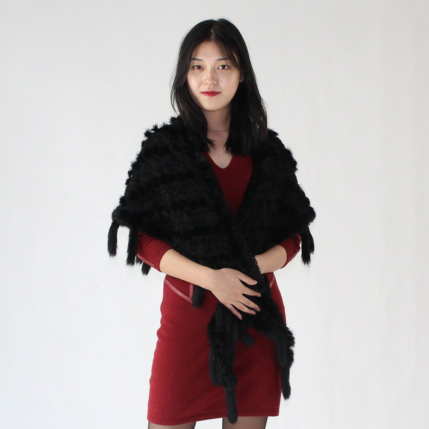 Women's knitted mink shawl