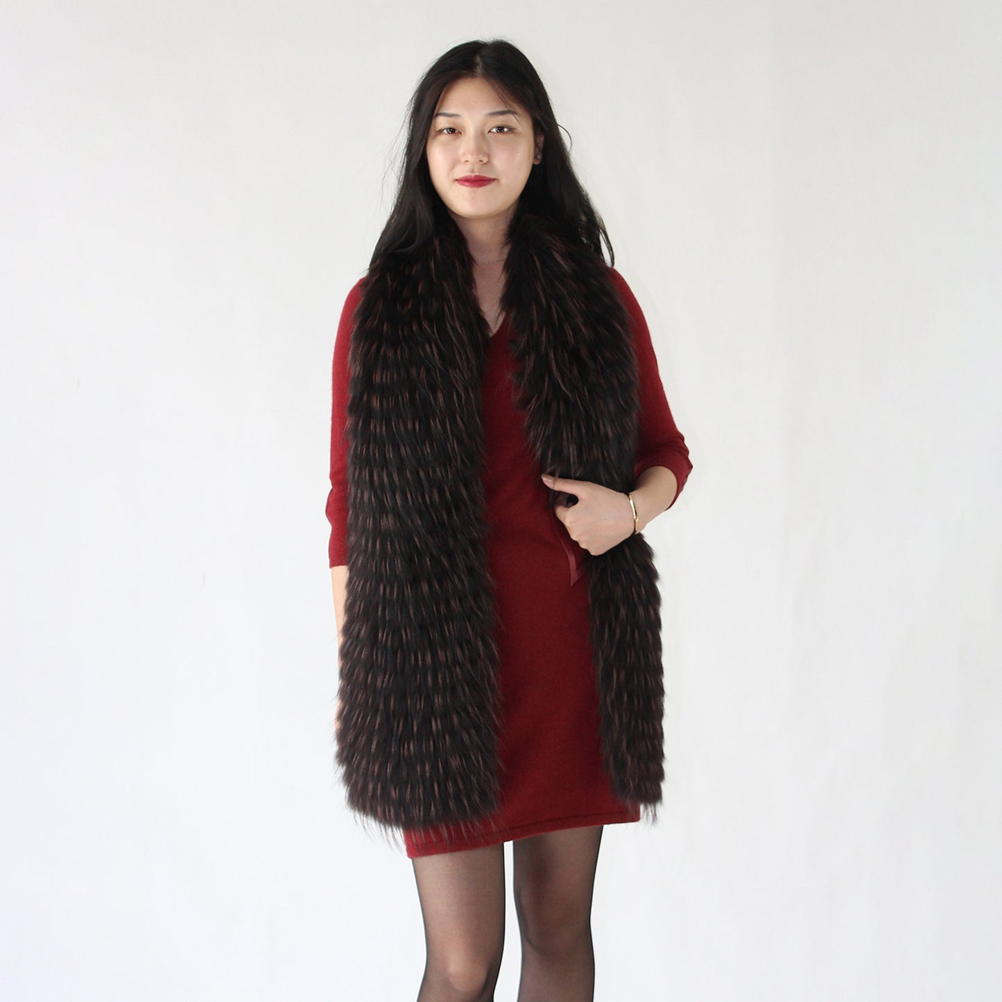 Women's raccoon fur shawl