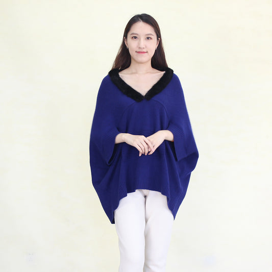 Women's cashmere shawl with mink trim