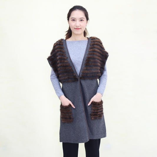 Women's cashmere with mink cardigan vest