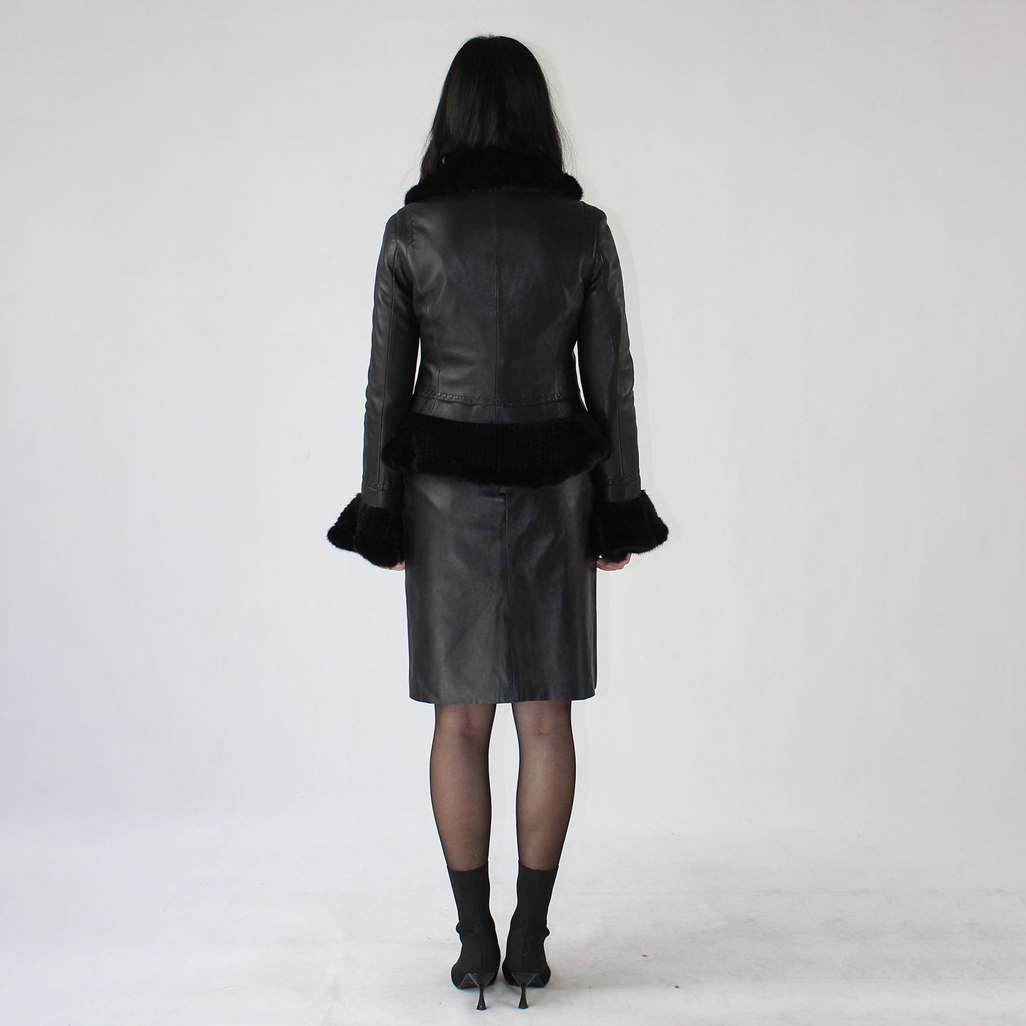 Women's smooth soft sheepskin top and skirt