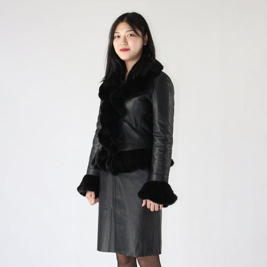 Women's smooth soft sheepskin top and skirt