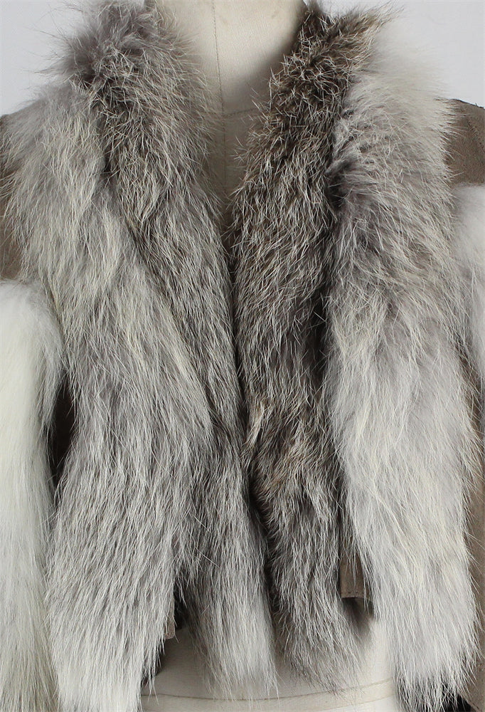 Women's sheepskin vest with fox fur