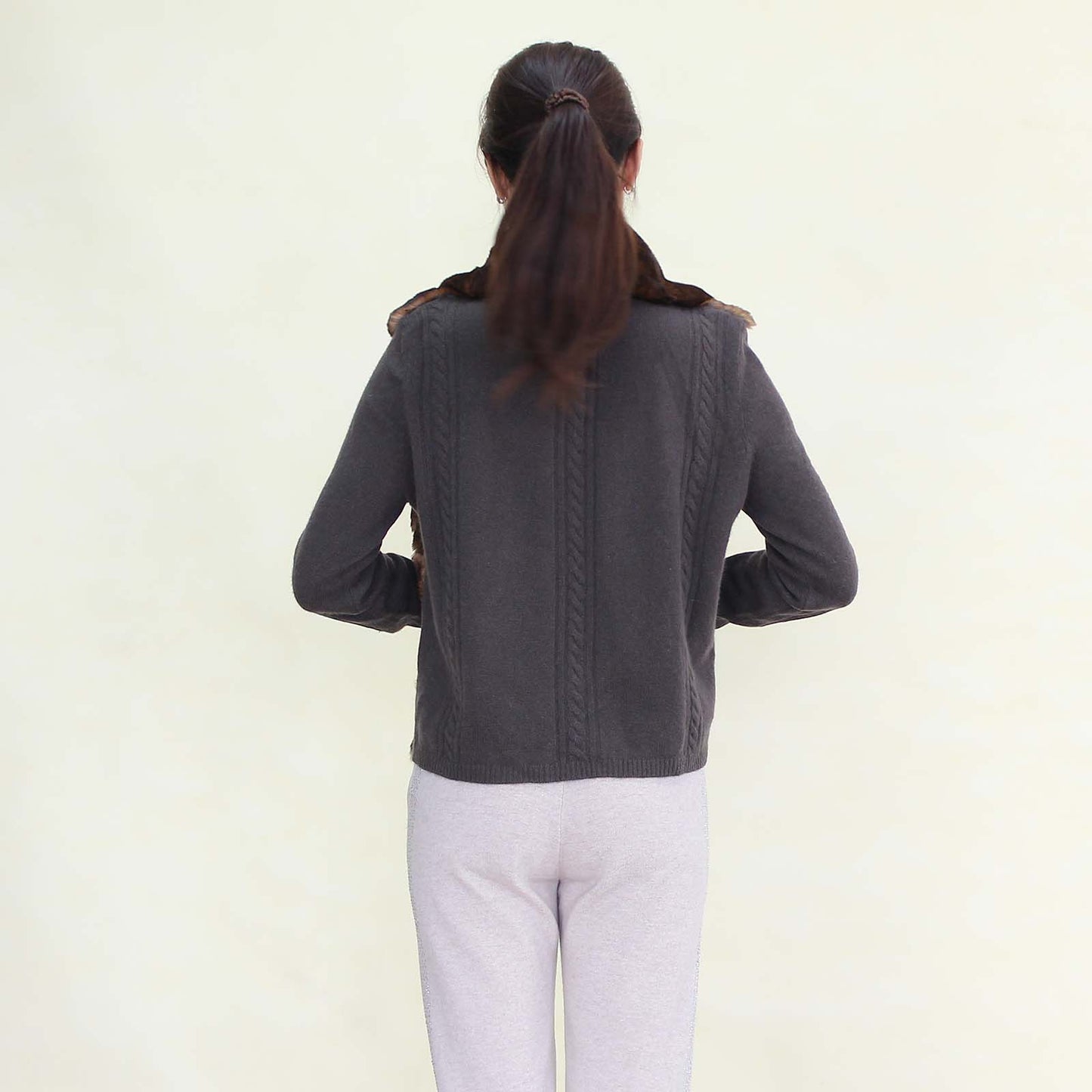 Women's cashmere cardigan with rex rabbit
