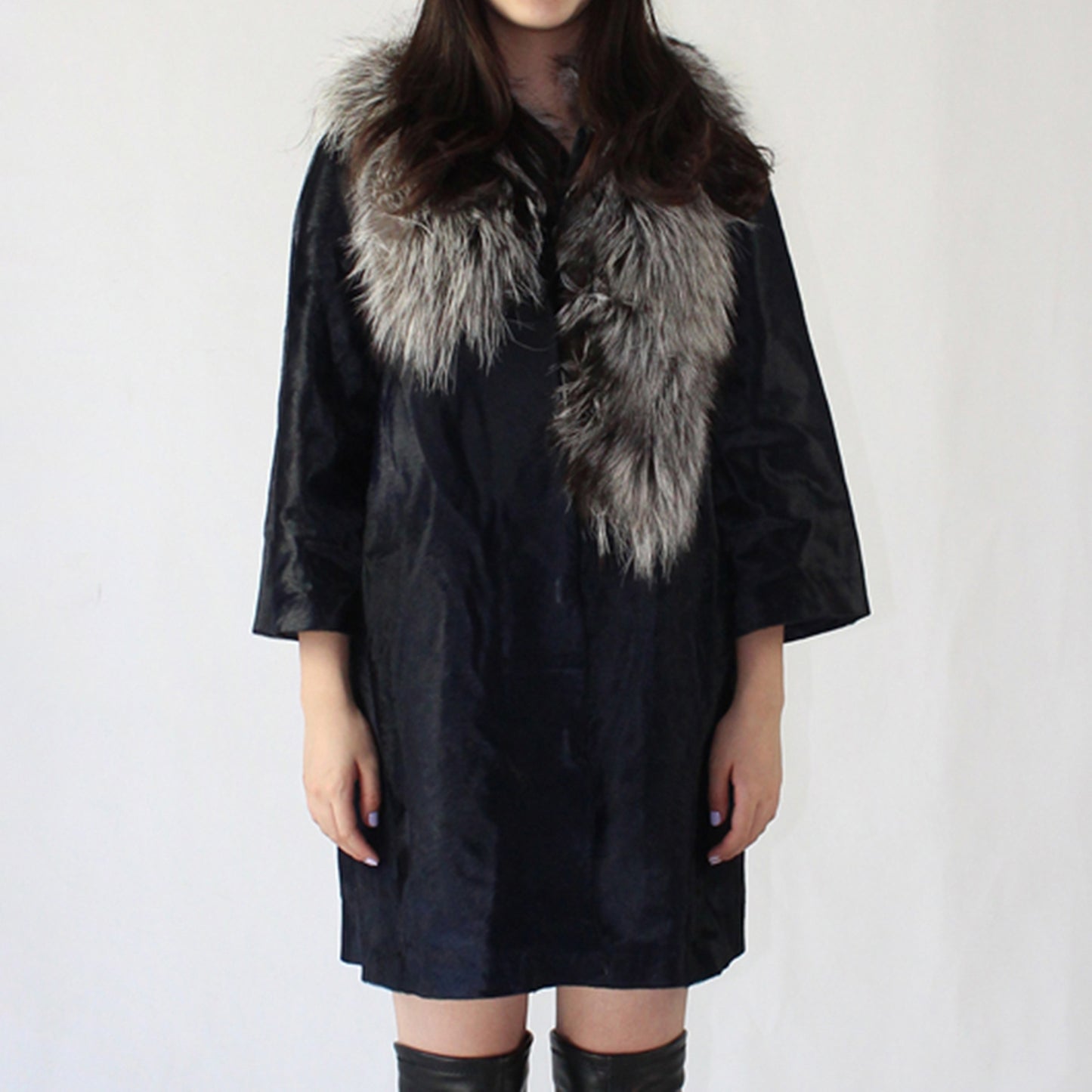 Women's calfskin coat with fox fur