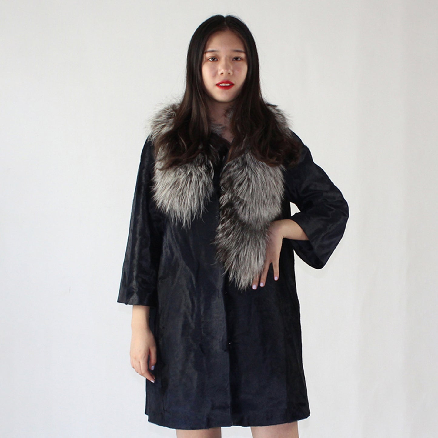 Women's calfskin coat with fox fur
