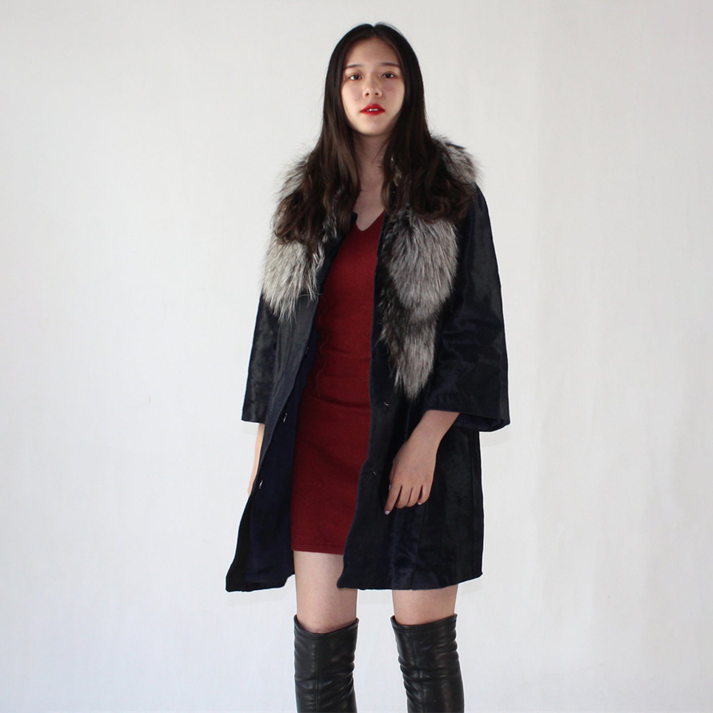 Women's calfskin coat with fox fur