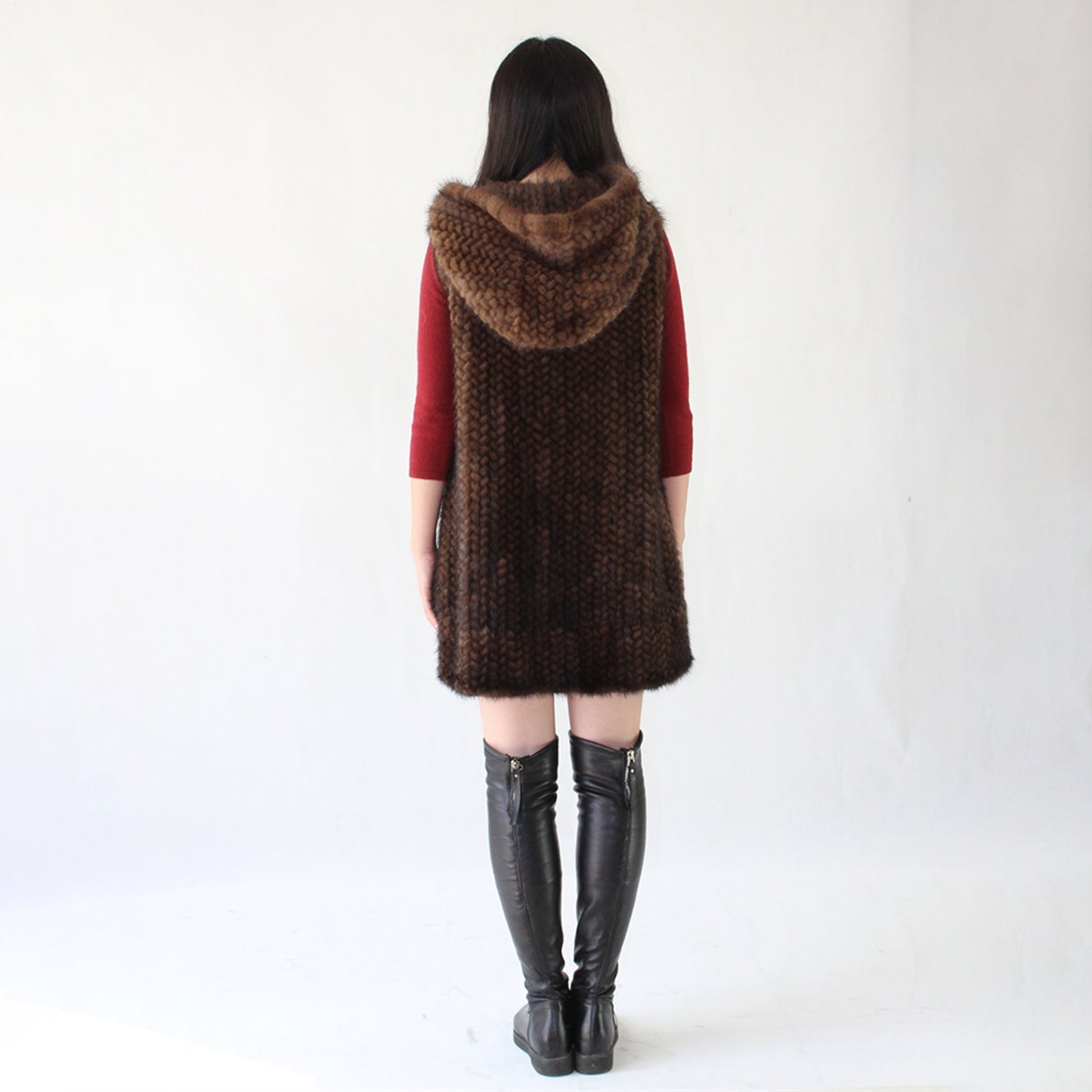 Women's knitted mink long vest