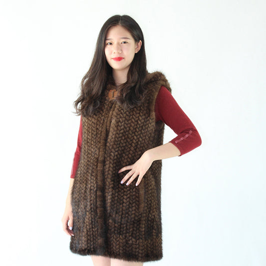 Women's knitted mink long vest