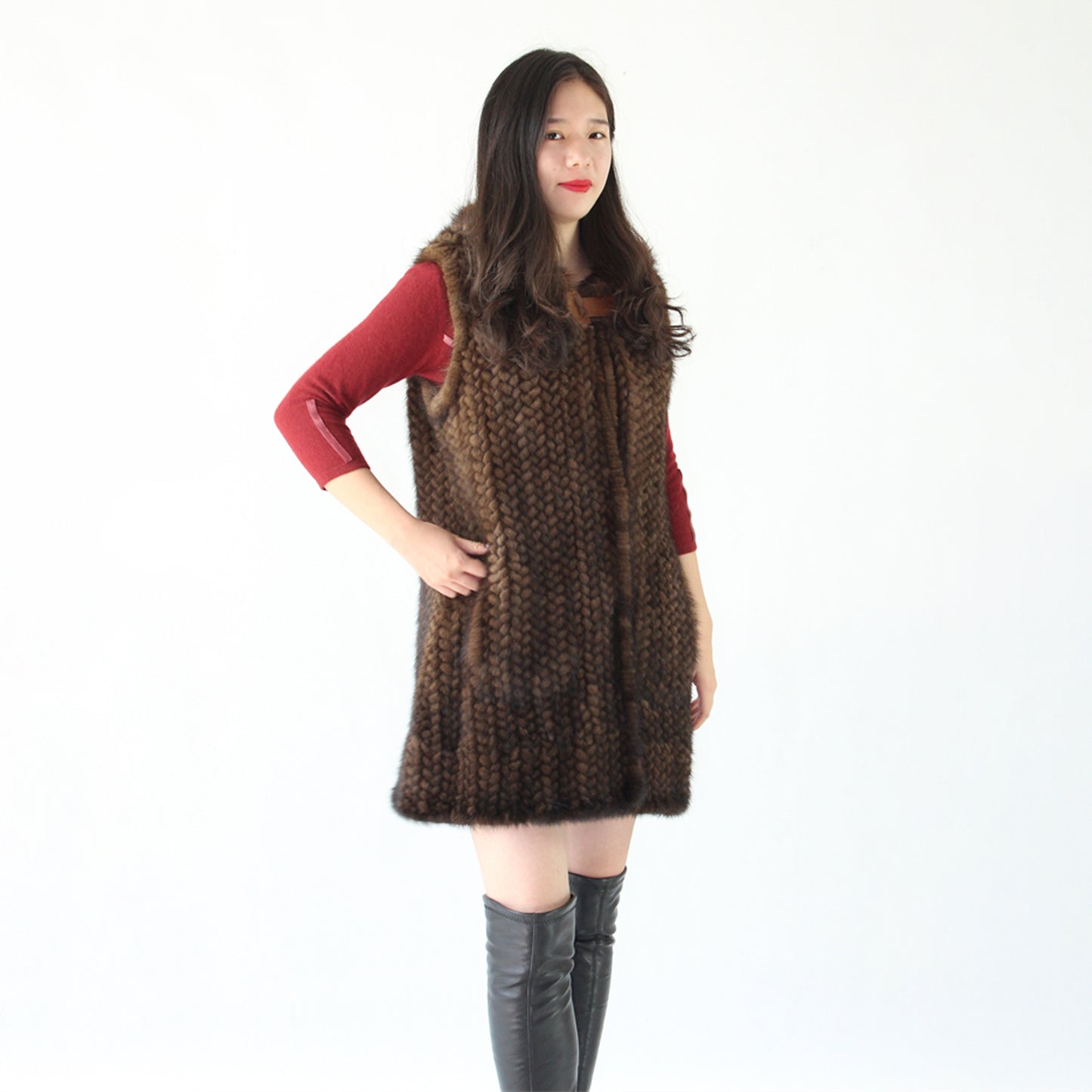 Women's knitted mink long vest
