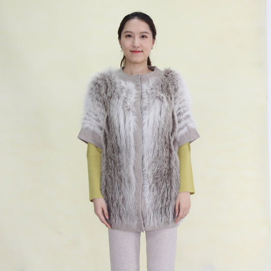 Women's cashmere cardigan with fox fur