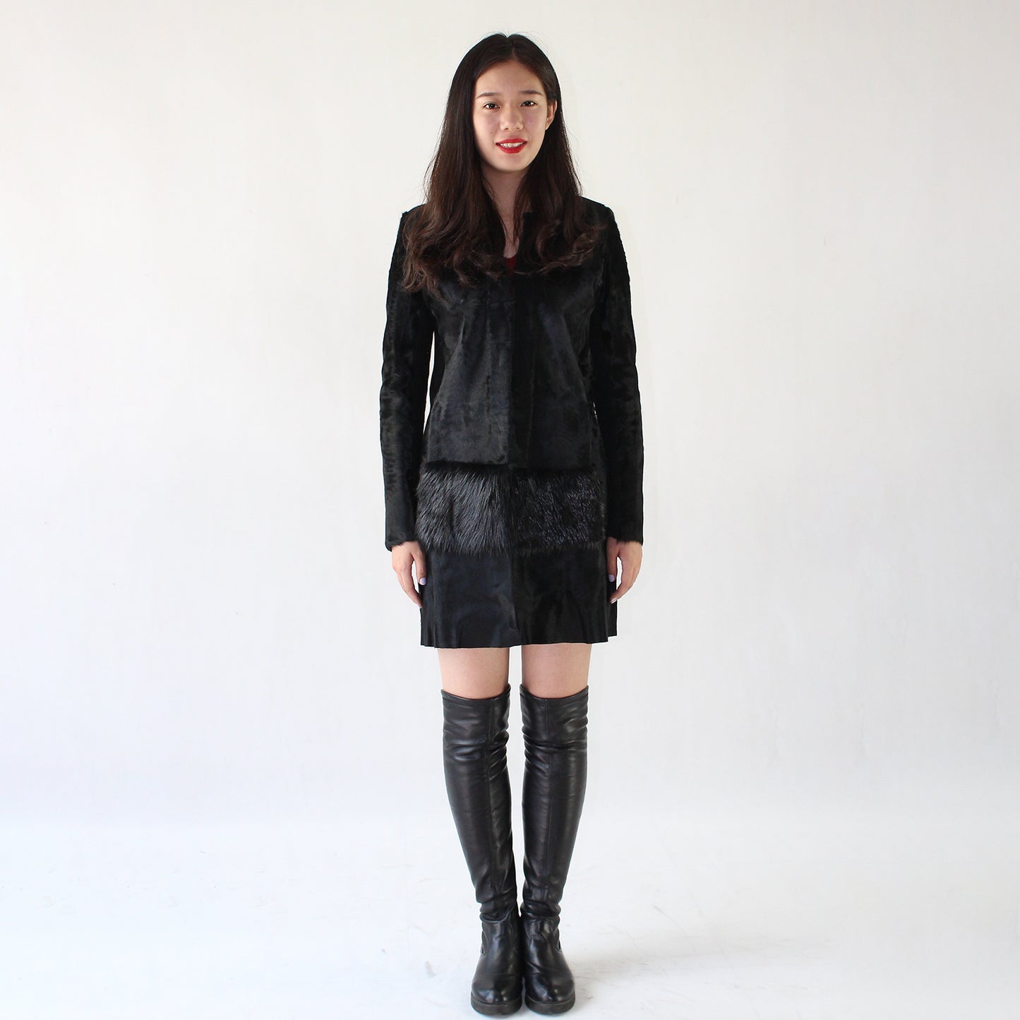Women's calfskin coat with otter skin