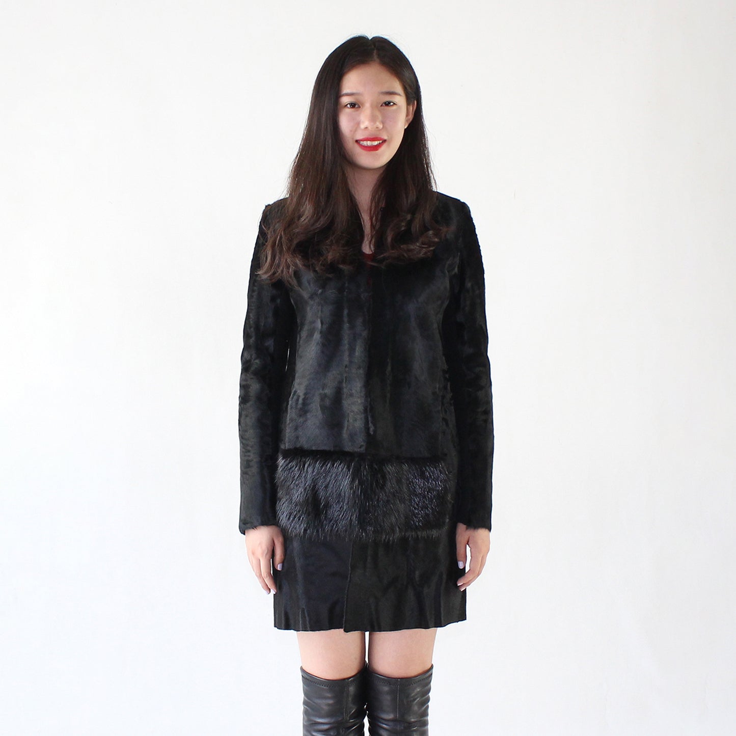 Women's calfskin coat with otter skin