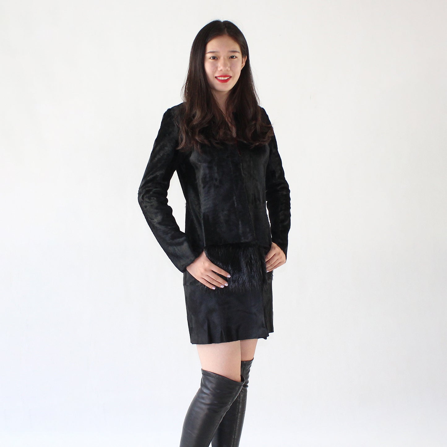 Women's calfskin coat with otter skin
