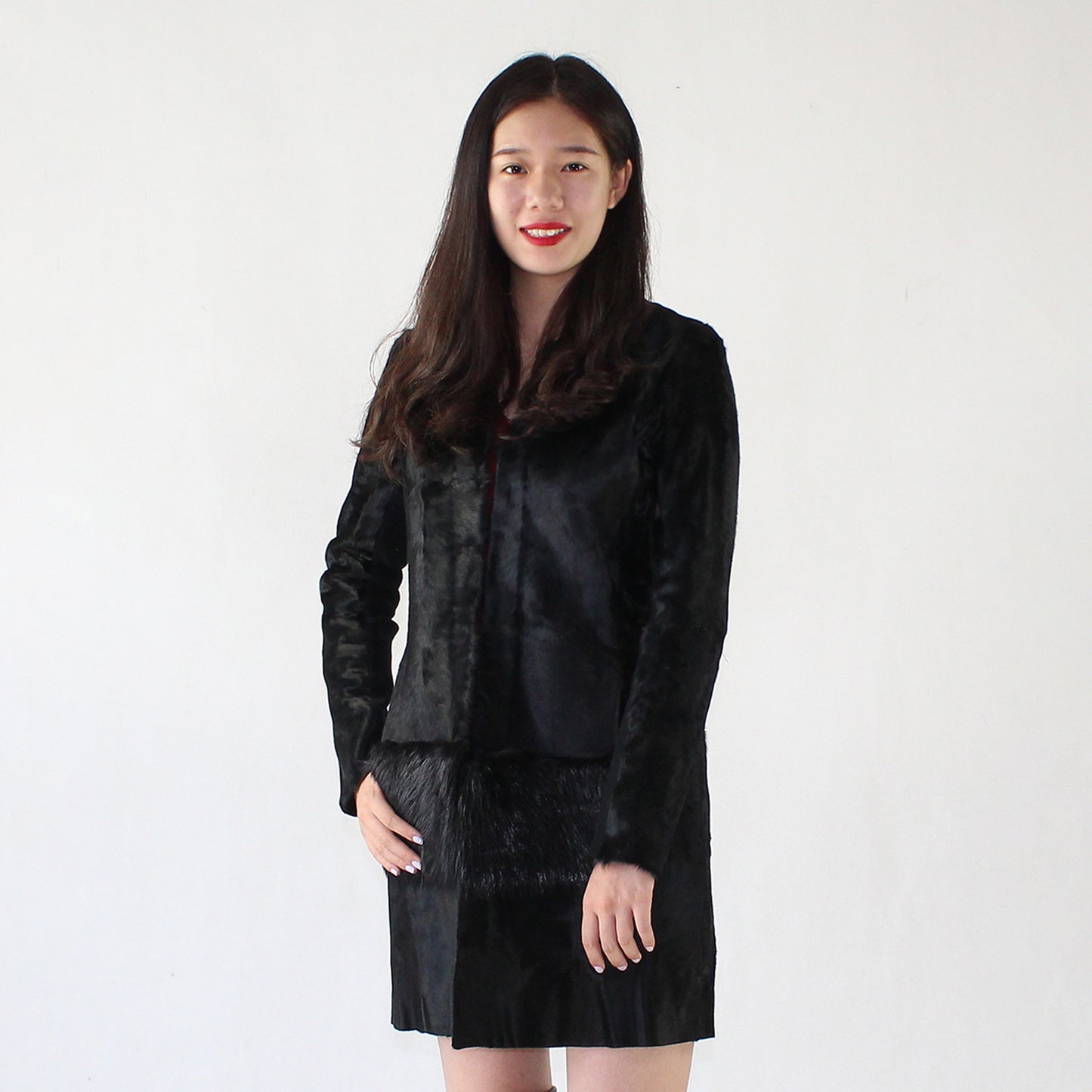 Women's calfskin coat with otter skin