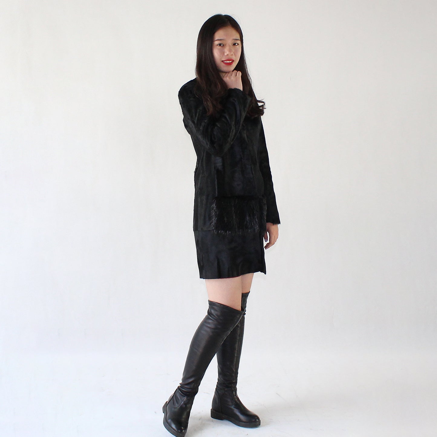 Women's calfskin coat with otter skin
