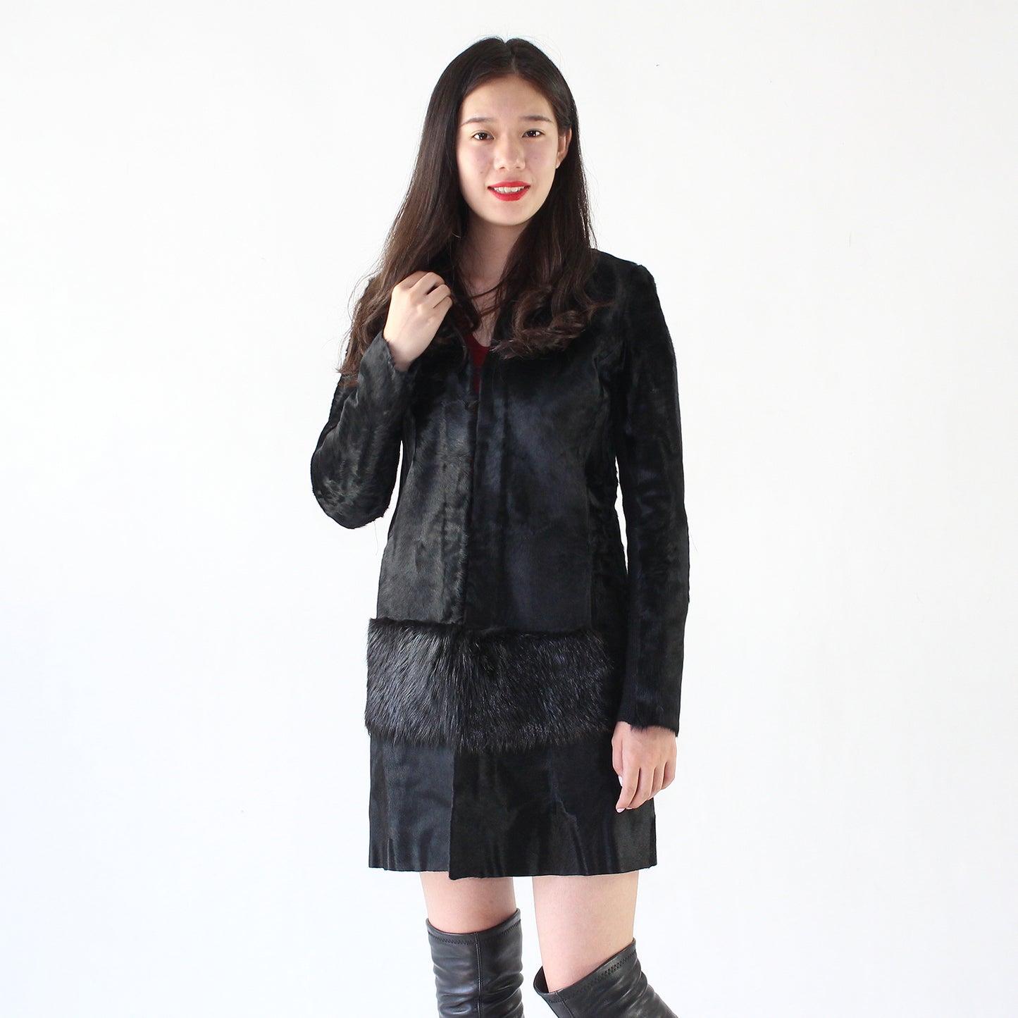 Women's calfskin coat with otter skin