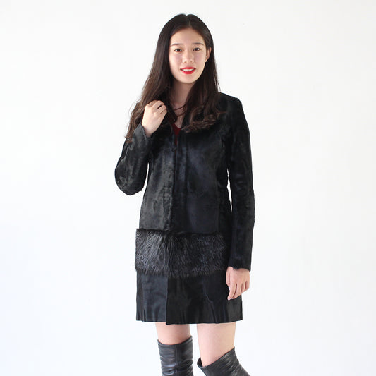 Women's calfskin coat with otter skin