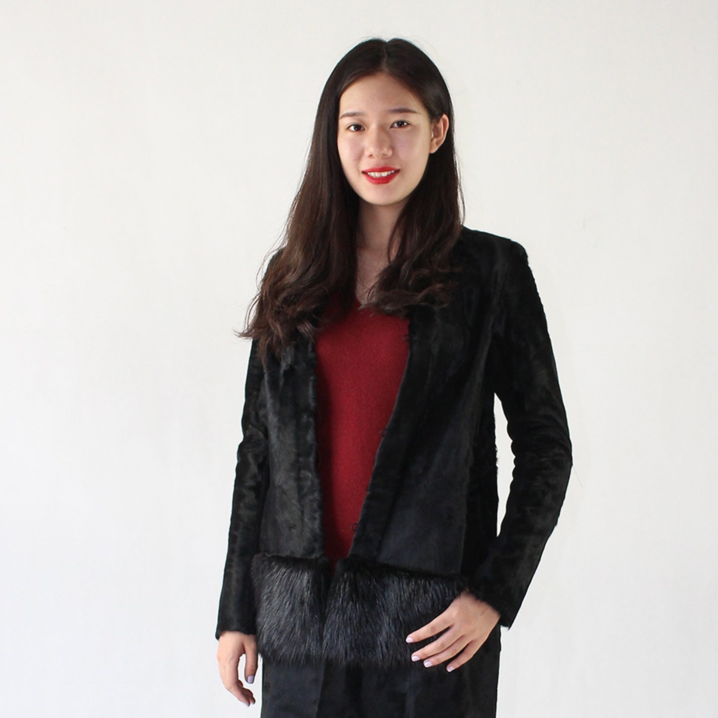 Women's calfskin coat with otter skin